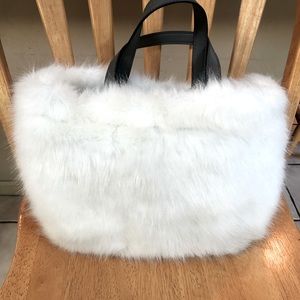 White faux fur purse -French Connection